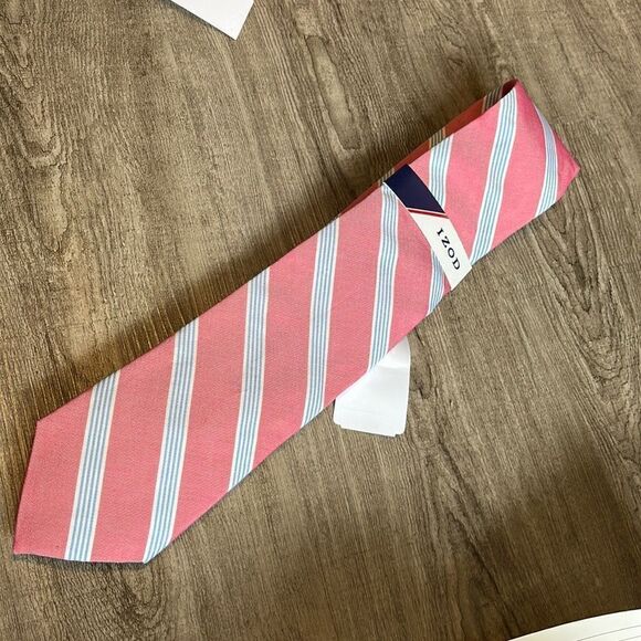 Izod Marine Striped Silk-cotton Tie-soft Red-one Size - Picture 2 of 3